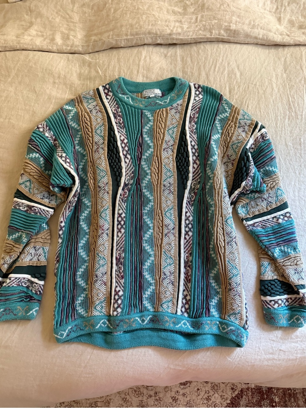 RSM Teal Textured Cable Knit Pullover Sweatshirt